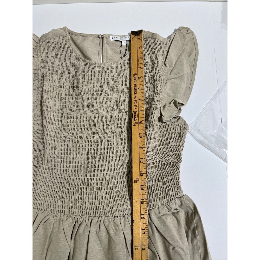 NWT English Factory Smocked Ruffle Sleeve Mini Dress Beige Small NWT BC225D - Picture 6 of 16